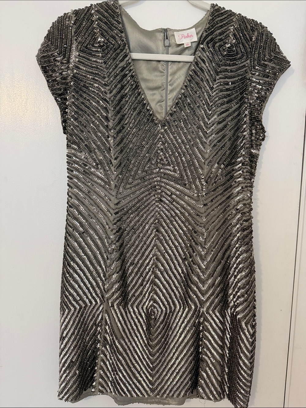 Parker Silver Sequin V-Neck Mini Dress